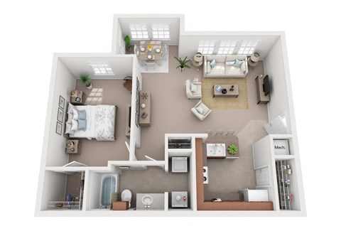 Floor plan for 1 bed, 1 bath, 856 sqft